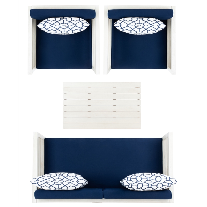 Safavieh Alda 4 Piece Wood and Fabric Set in White / Navy
