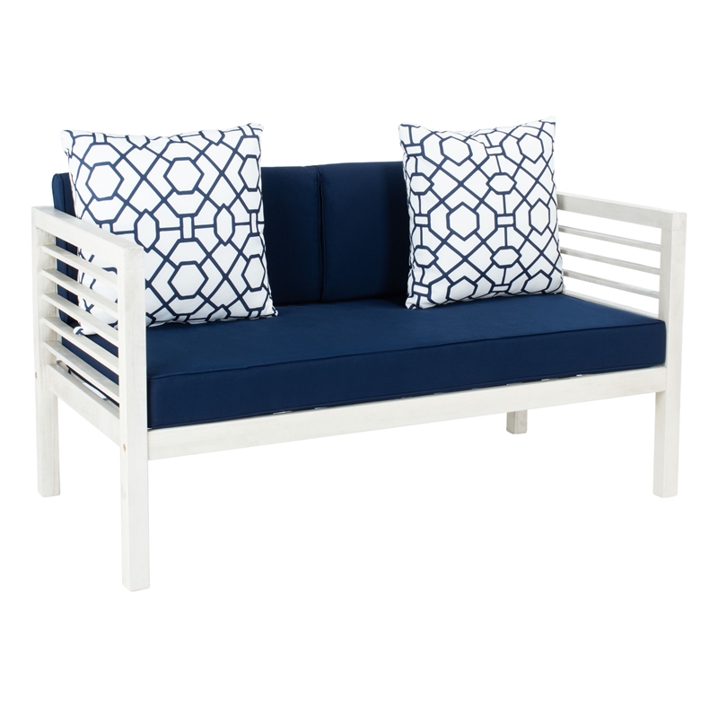 Safavieh Alda 4 Piece Wood and Fabric Set in White / Navy