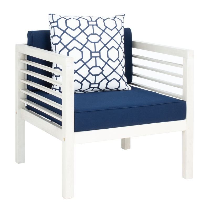 Safavieh Alda 4 Piece Wood and Fabric Set in White / Navy