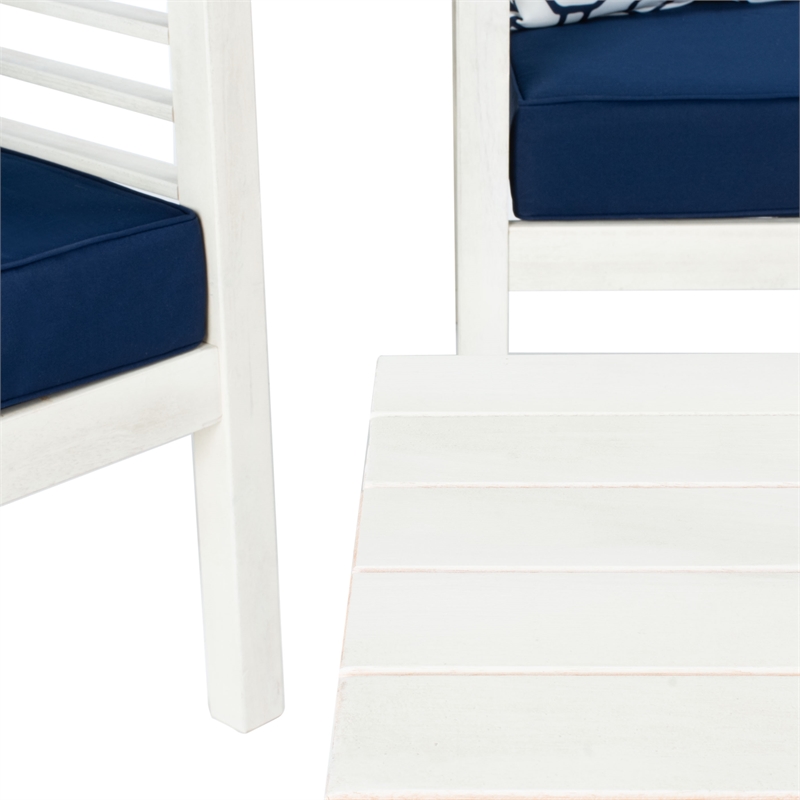 Safavieh Alda 4 Piece Wood and Fabric Set in White / Navy
