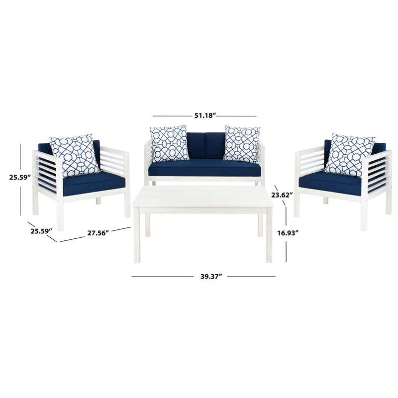 Safavieh Alda 4 Piece Wood and Fabric Set in White / Navy