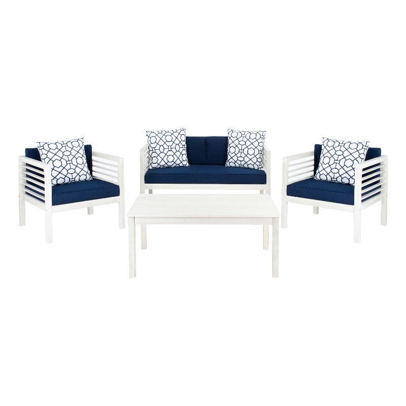 Safavieh Alda 4 Piece Wood and Fabric Set in White / Navy