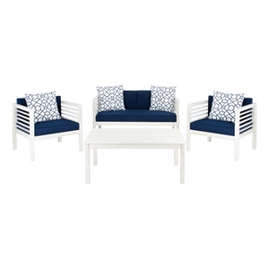 Safavieh Alda 4 Piece Wood and Fabric Set in White / Navy