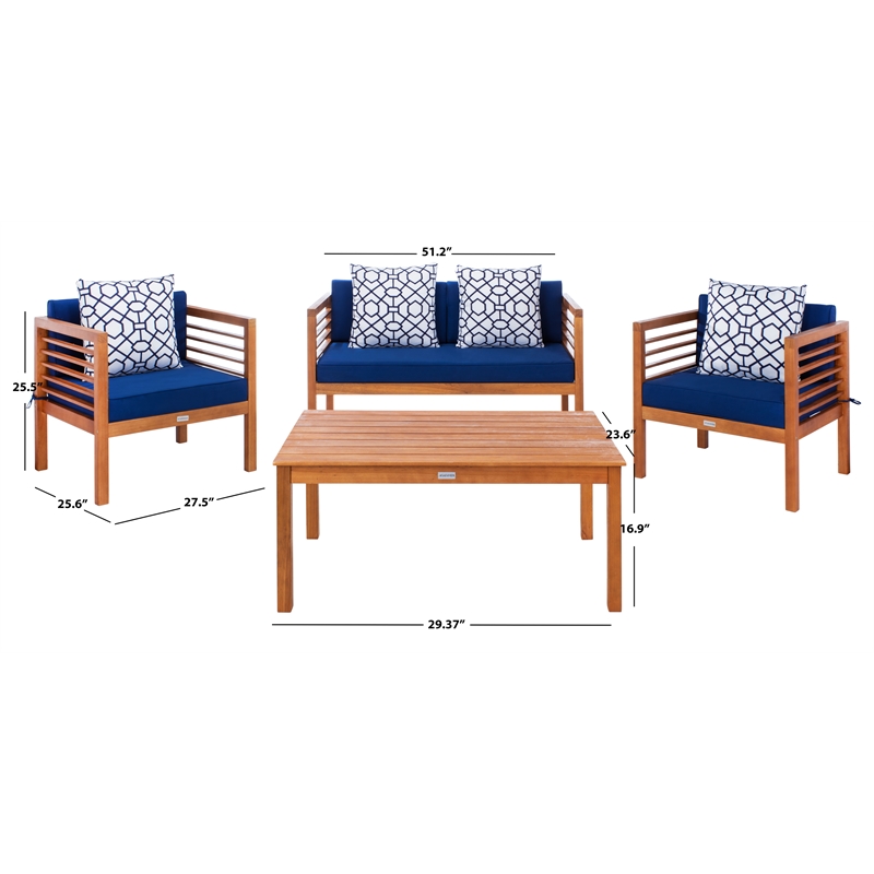 Safavieh Alda 4 Piece Wood and Fabric Set in Natural / Navy