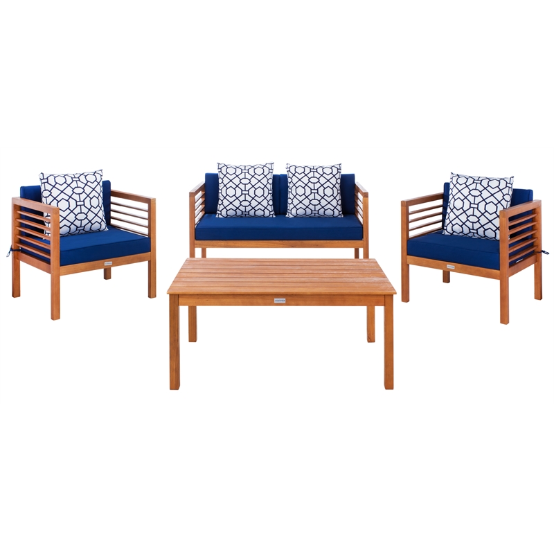 Safavieh Alda 4 Piece Wood and Fabric Set in Natural / Navy