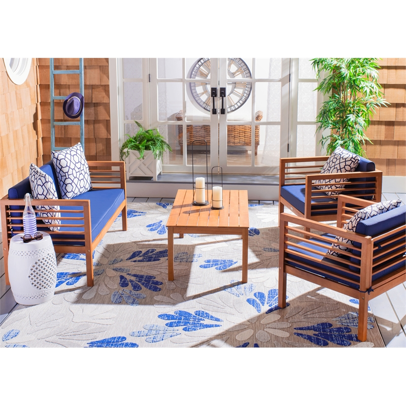 Safavieh Alda 4 Piece Wood and Fabric Set in Natural / Navy