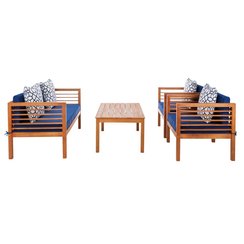 Safavieh Alda 4 Piece Wood and Fabric Set in Natural / Navy