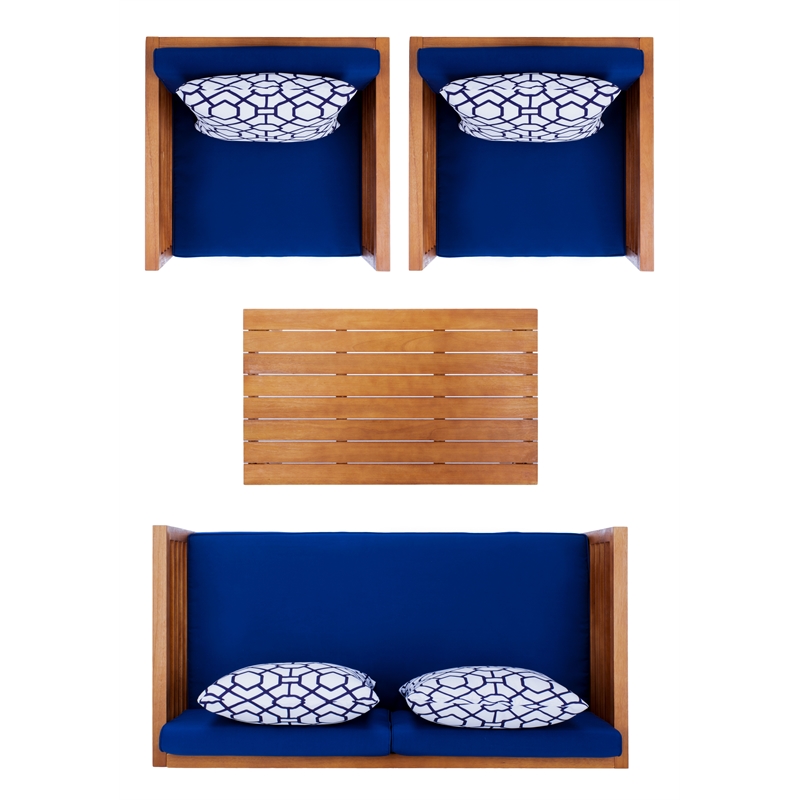 Safavieh Alda 4 Piece Wood and Fabric Set in Natural / Navy