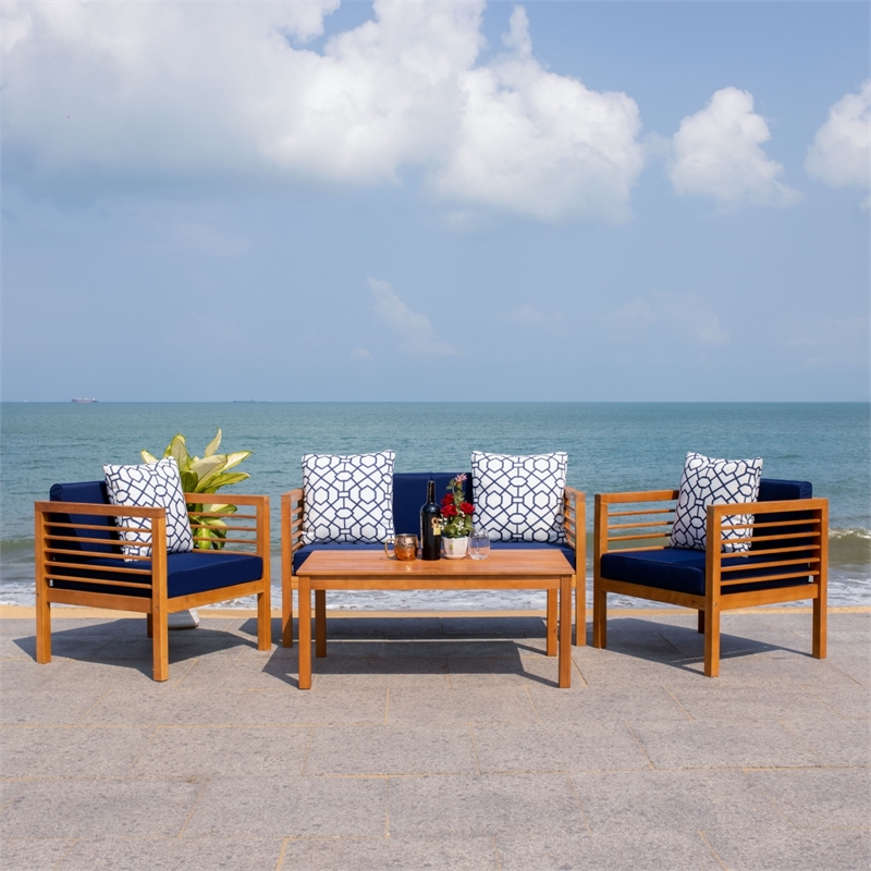 Safavieh Alda 4 Piece Wood and Fabric Set in Natural / Navy