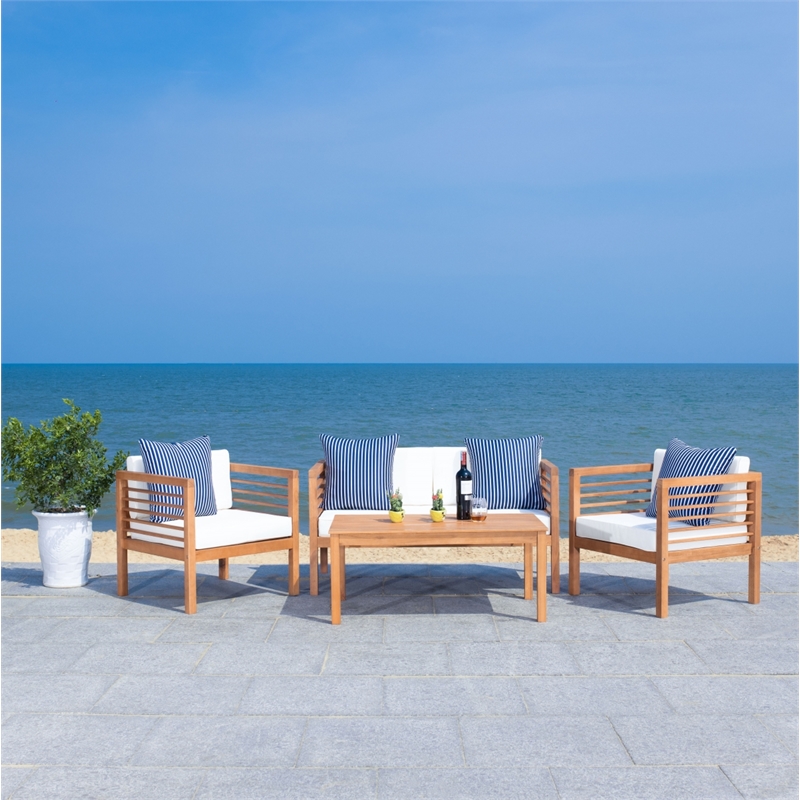 Safavieh Alda 4 Piece Wood and Fabric Set in Natural / Beige