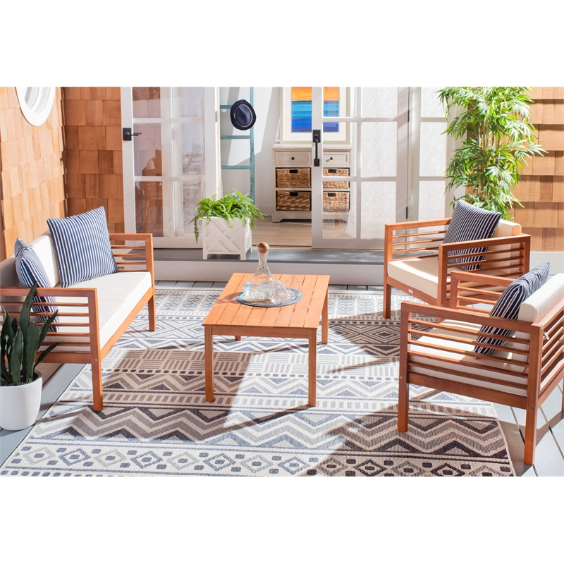 Safavieh Alda 4 Piece Wood and Fabric Set in Natural / Beige