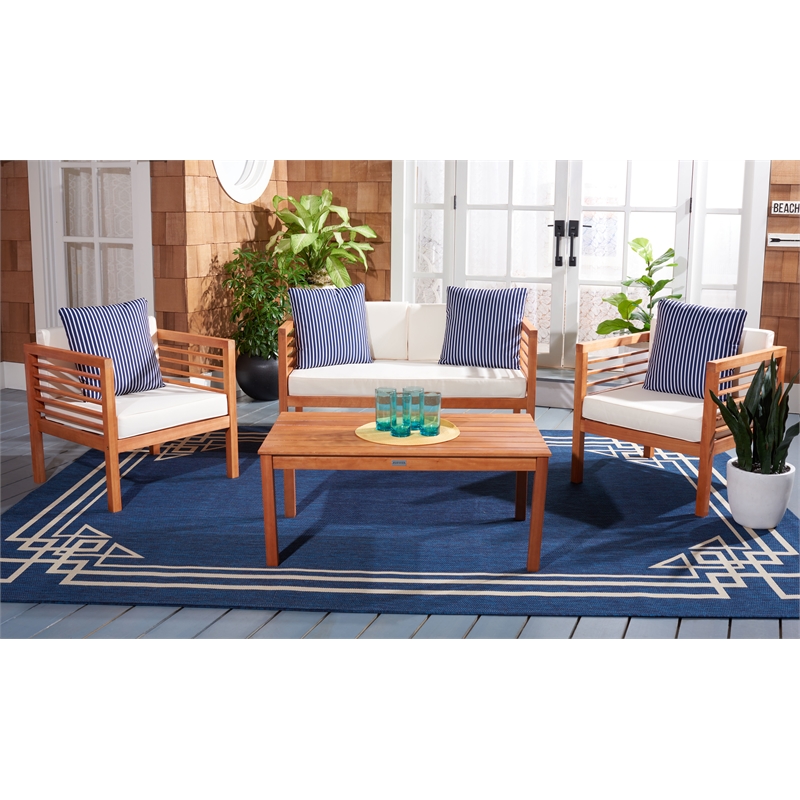 Safavieh Alda 4 Piece Wood and Fabric Set in Natural / Beige