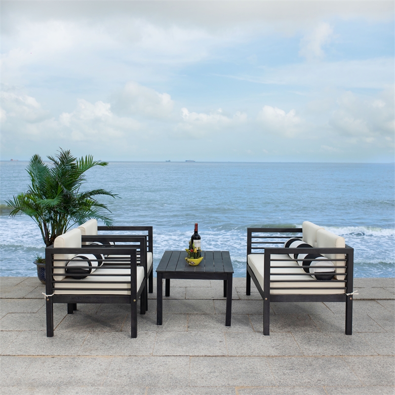 Safavieh Alda 4 Piece Wood and Fabric Set in Black / Beige