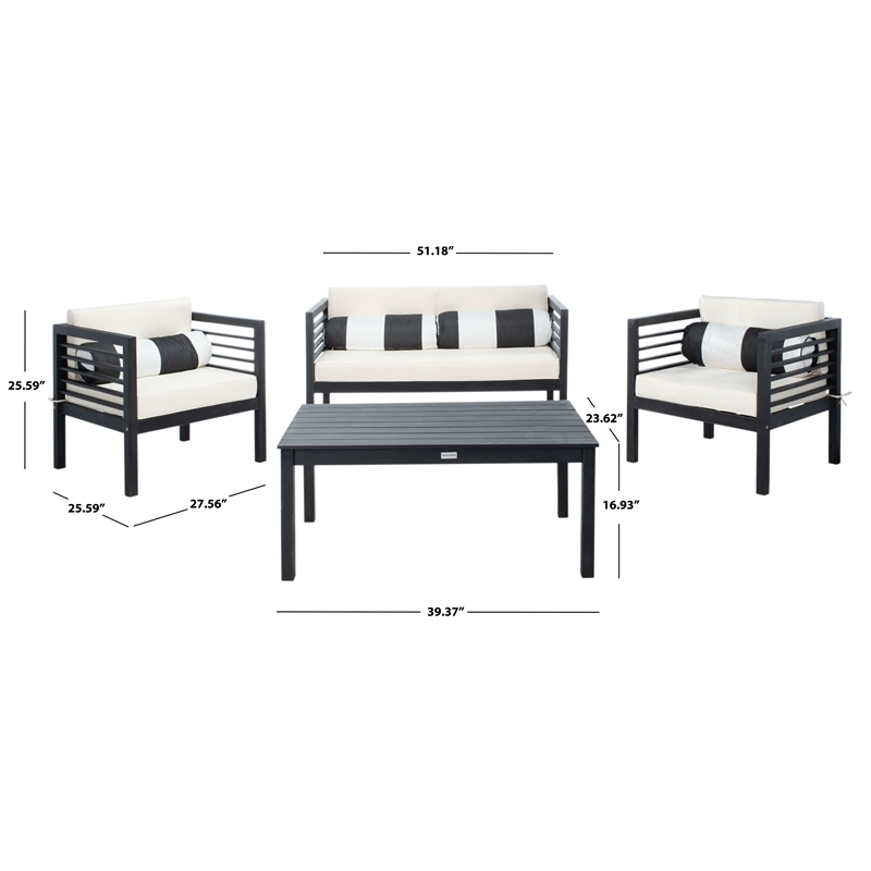 Safavieh Alda 4 Piece Wood and Fabric Set in Black / Beige