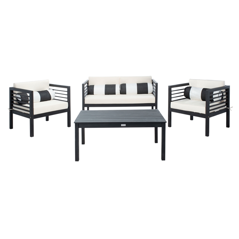 Safavieh Alda 4 Piece Wood and Fabric Set in Black / Beige