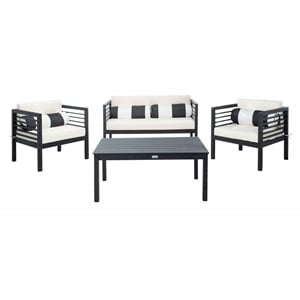 Safavieh Alda 4 Piece Wood and Fabric Set in Black / Beige