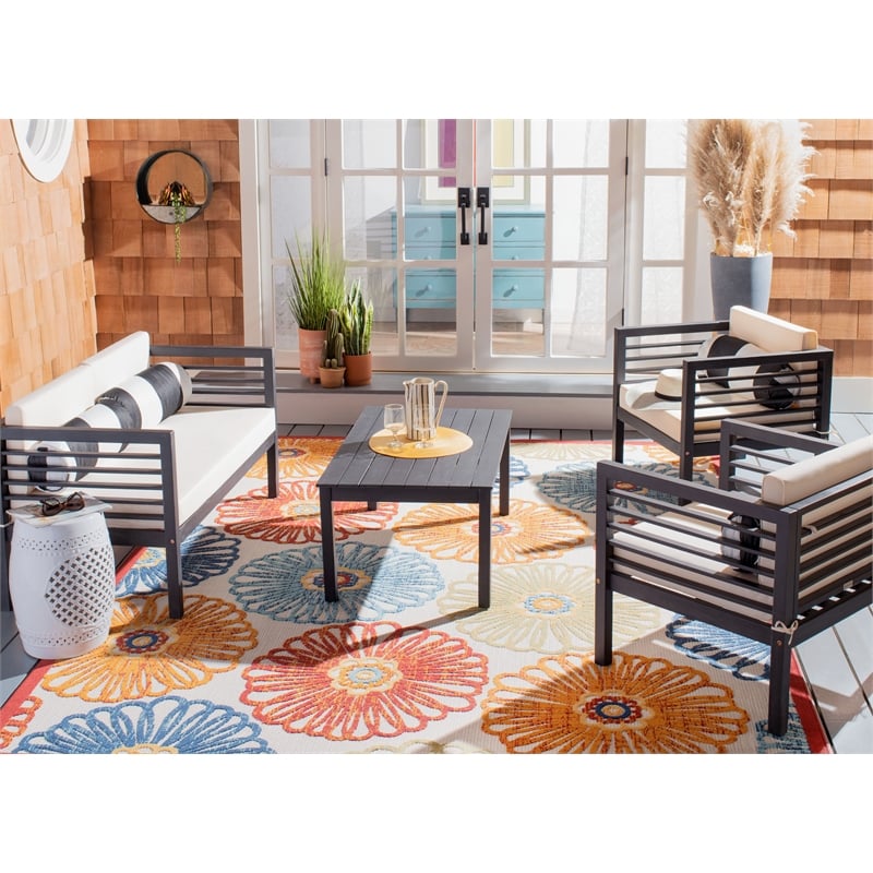Safavieh Alda 4 Piece Wood and Fabric Set in Black / Beige