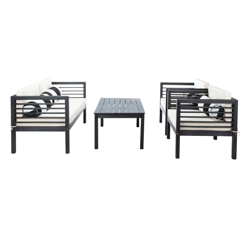Safavieh Alda 4 Piece Wood and Fabric Set in Black / Beige