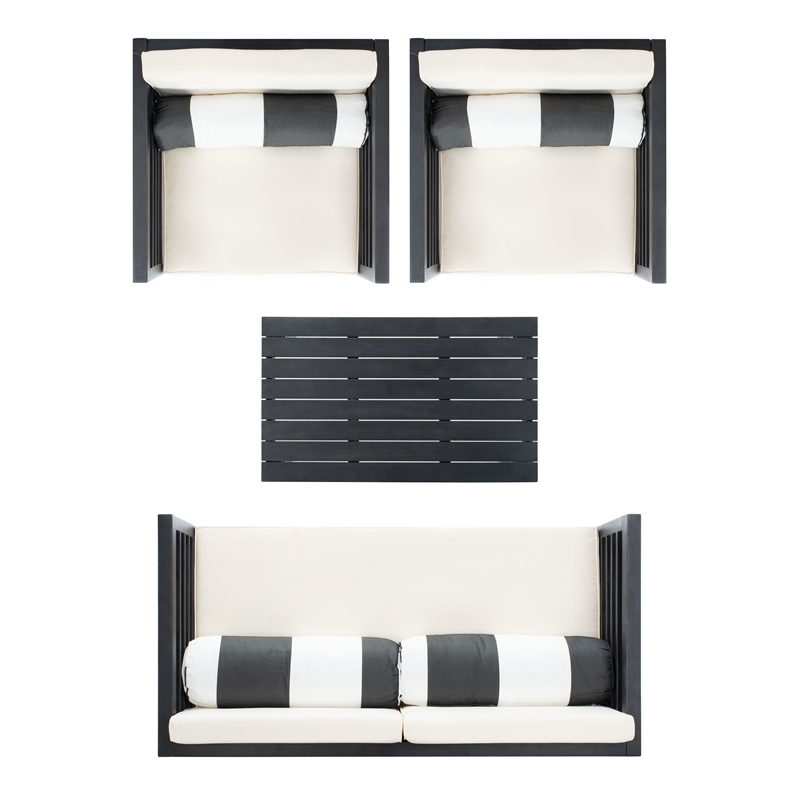 Safavieh Alda 4 Piece Wood and Fabric Set in Black / Beige