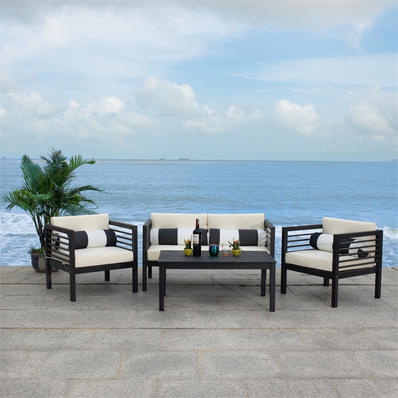 Safavieh Alda 4 Piece Wood and Fabric Set in Black / Beige