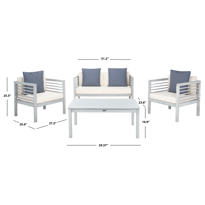 Safavieh Alda 4 Piece Wood and Fabric Set in Gray / Beige / Navy