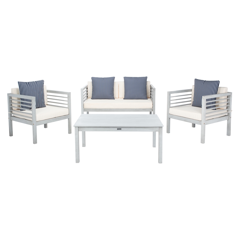 Safavieh Alda 4 Piece Wood and Fabric Set in Gray / Beige / Navy