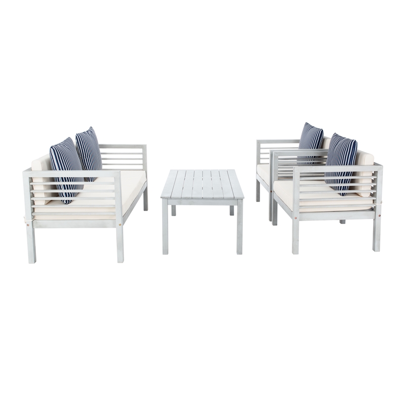 Safavieh Alda 4 Piece Wood and Fabric Set in Gray / Beige / Navy