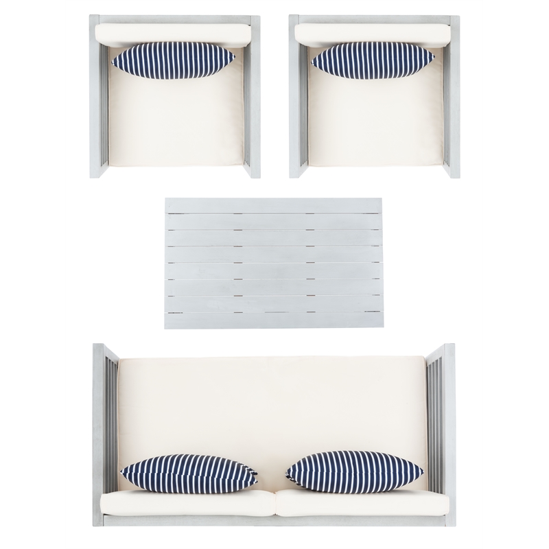 Safavieh Alda 4 Piece Wood and Fabric Set in Gray / Beige / Navy