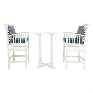 Safavieh Pate 3 Pc Bar Height Wood Bistro Set in White / Navy