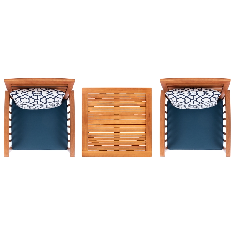 Safavieh Pate 3 Pc Bar Height Wood Bistro Set in Natural / Navy