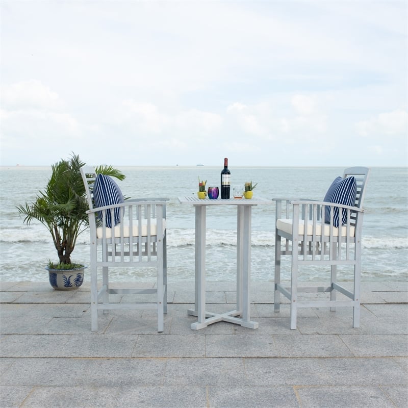 Safavieh Pate 3 Pc Bar Height Wood Bistro Set in Gray / Beige / Navy