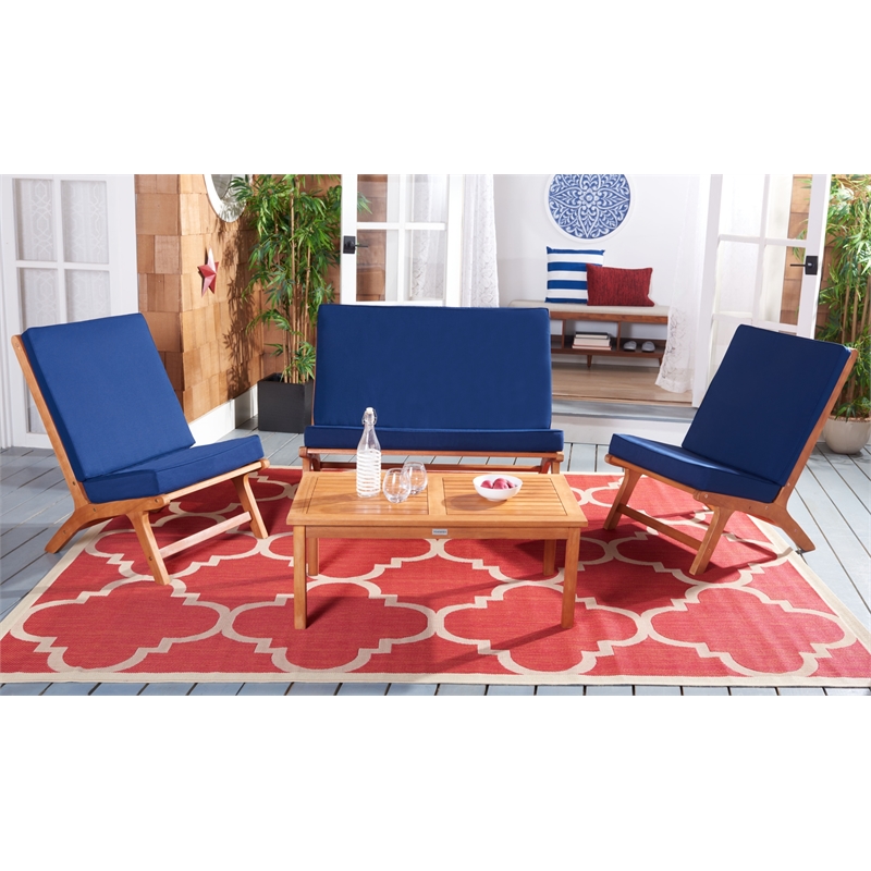 Safavieh Chaston 4 Pc Wood Living Set in Natural / Navy