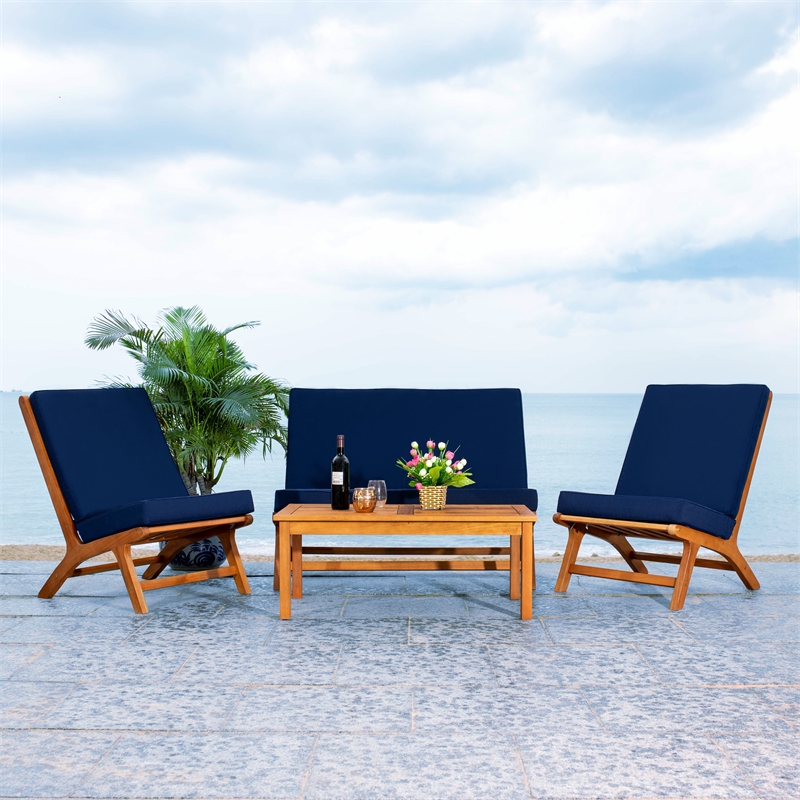 Safavieh Chaston 4 Pc Wood Living Set in Natural / Navy