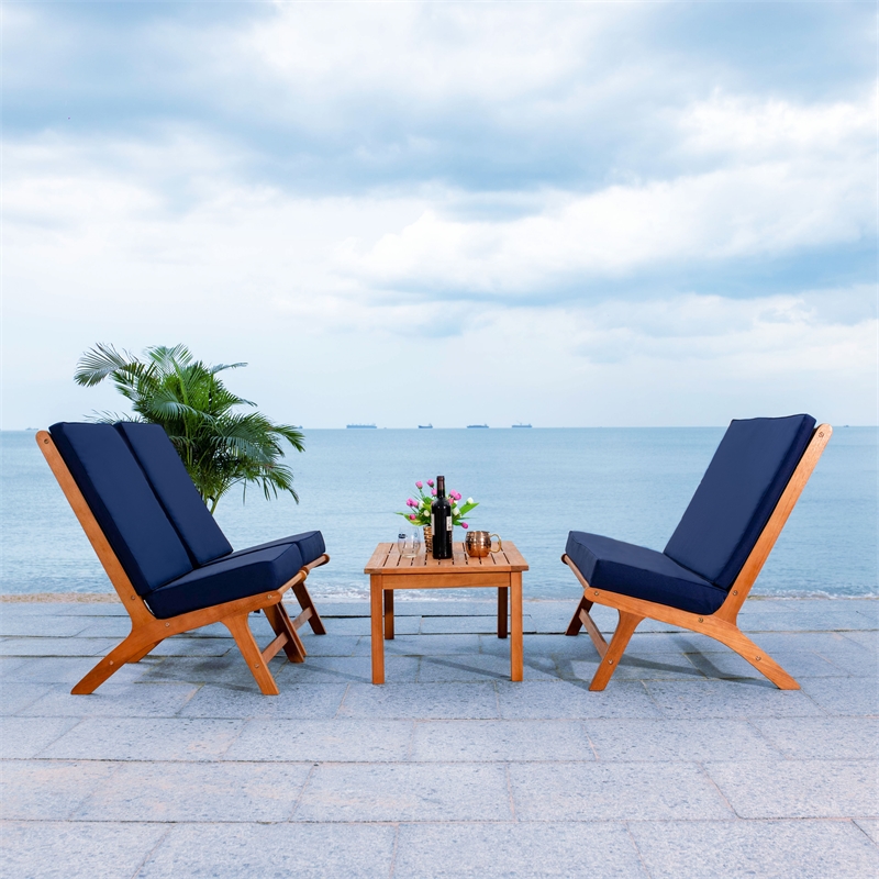Safavieh Chaston 4 Pc Wood Living Set in Natural / Navy