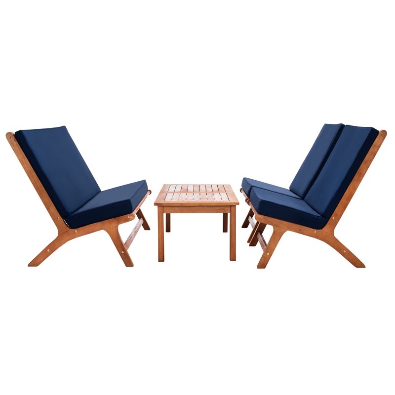 Safavieh Chaston 4 Pc Wood Living Set in Natural / Navy