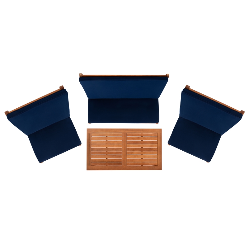 Safavieh Chaston 4 Pc Wood Living Set in Natural / Navy
