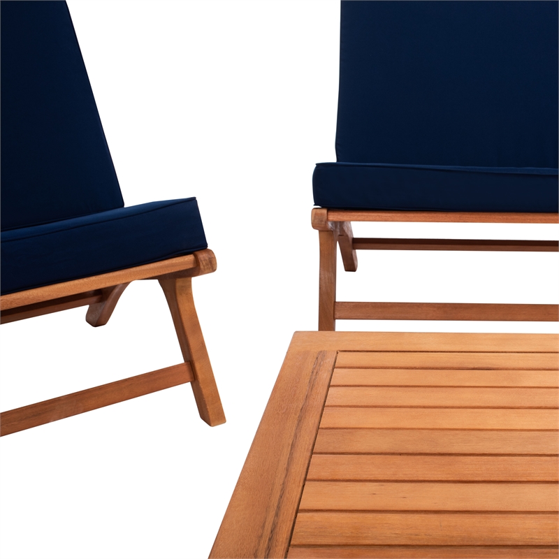 Safavieh Chaston 4 Pc Wood Living Set in Natural / Navy