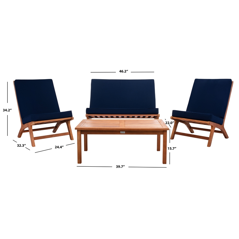 Safavieh Chaston 4 Pc Wood Living Set in Natural / Navy