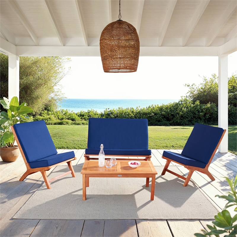 Safavieh Chaston 4 Pc Wood Living Set in Natural / Navy