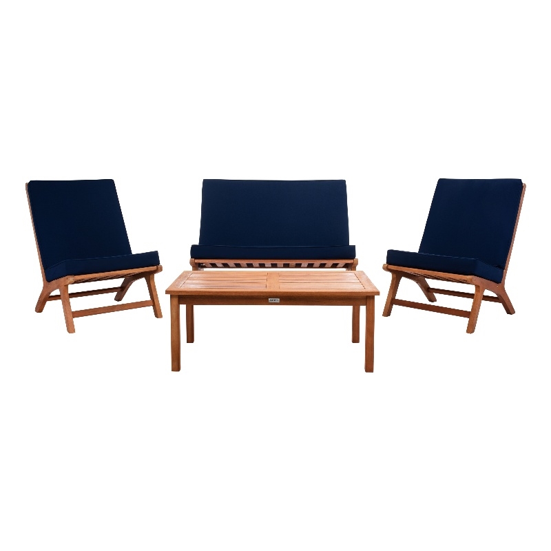 Safavieh Chaston 4 Pc Wood Living Set in Natural / Navy