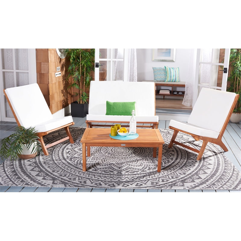 Safavieh Chaston 4 Pc Wood Living Set in Natural / Beige