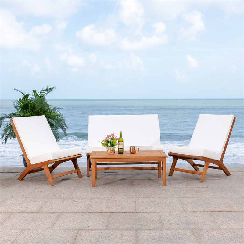 Safavieh Chaston 4 Pc Wood Living Set in Natural / Beige