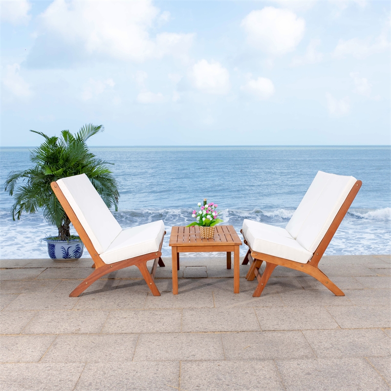 Safavieh Chaston 4 Pc Wood Living Set in Natural / Beige