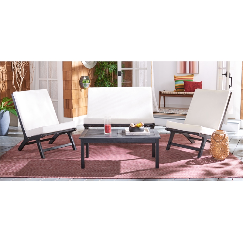 Safavieh Chaston 4 Pc Wood Living Set in Black / Beige