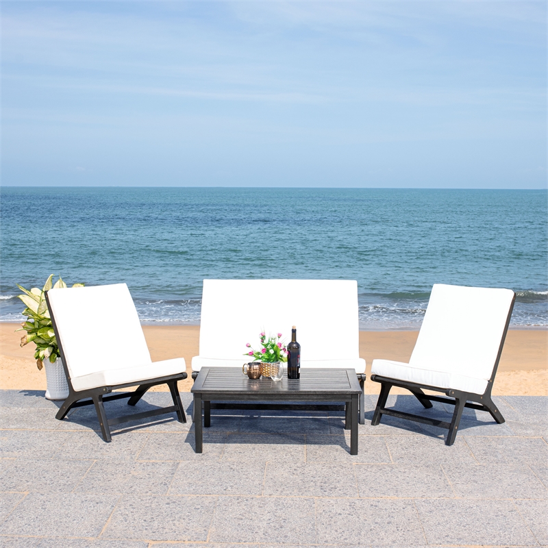 Safavieh Chaston 4 Pc Wood Living Set in Black / Beige