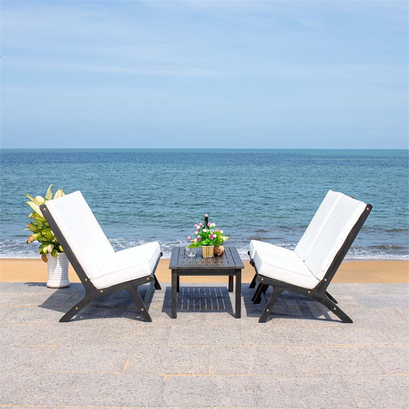 Safavieh Chaston 4 Pc Wood Living Set in Black / Beige