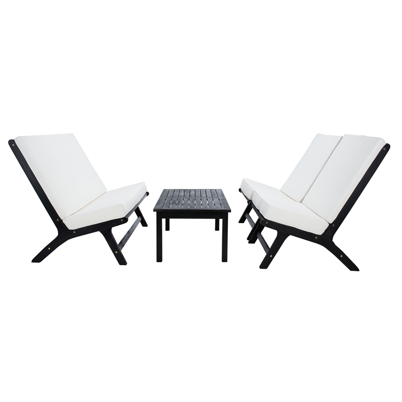 Safavieh Chaston 4 Pc Wood Living Set in Black / Beige