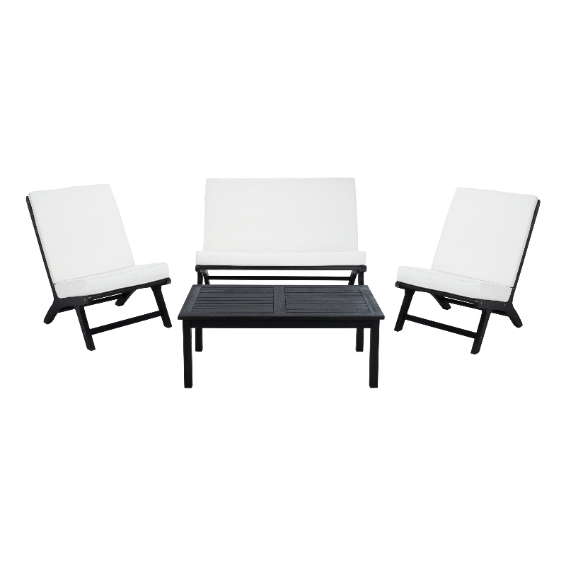 Safavieh Chaston 4 Pc Wood Living Set in Black / Beige