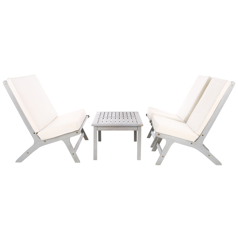 Safavieh Chaston 4 Pc Wood Living Set in Gray / Beige