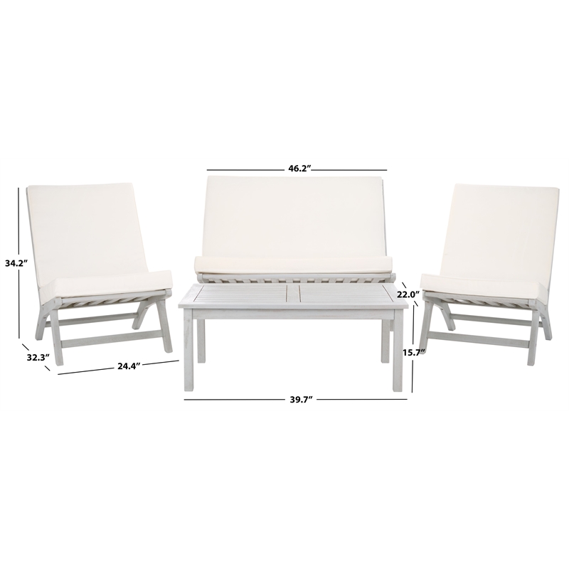Safavieh Chaston 4 Pc Wood Living Set in Gray / Beige
